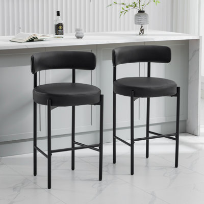 28" Boucle Upholstered Metal Counter Stool by Latitude Run