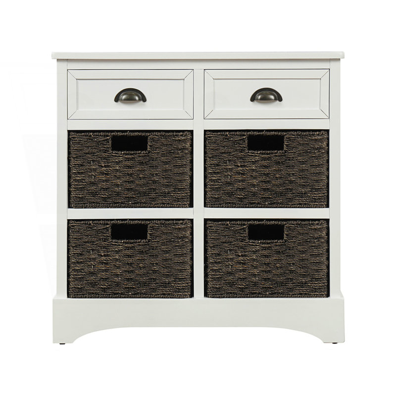 Armoire de rangement rustique avec deux tiroirs et quatre paniers en rotin classique