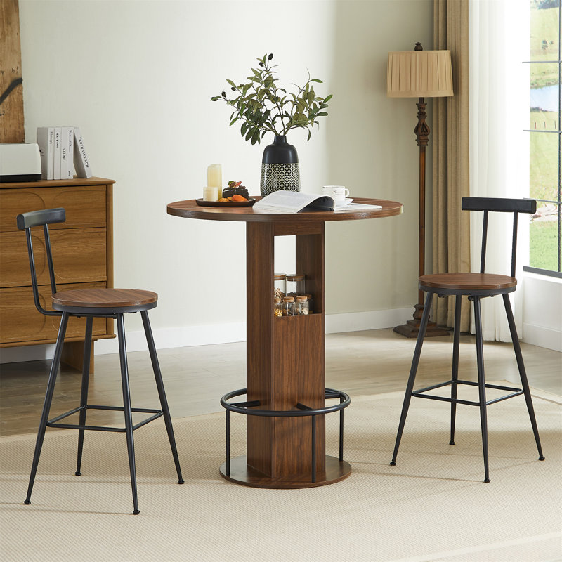 Ensemble de table de bar et tabouret 3 pièces 31,5 pouces Table de bar ronde avec deux tabourets, Noyer
