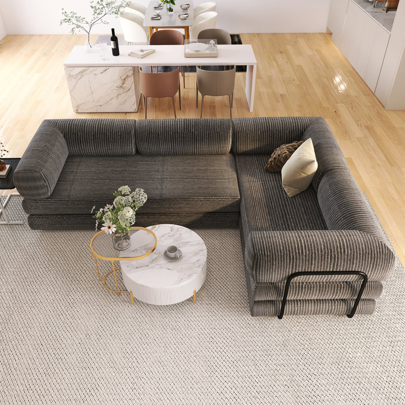 Canapé modulaire en L à 4 places, Polyester gris