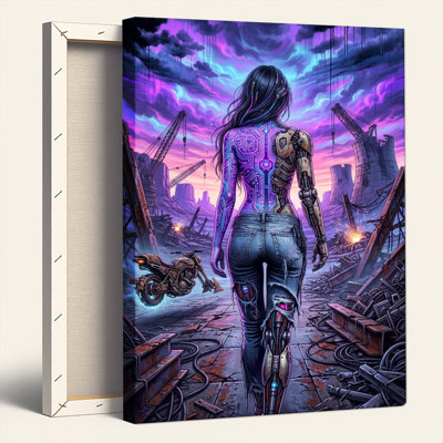Cyberpunk Woman Canvas Wall Art Oil Painting Print Set Of 1
