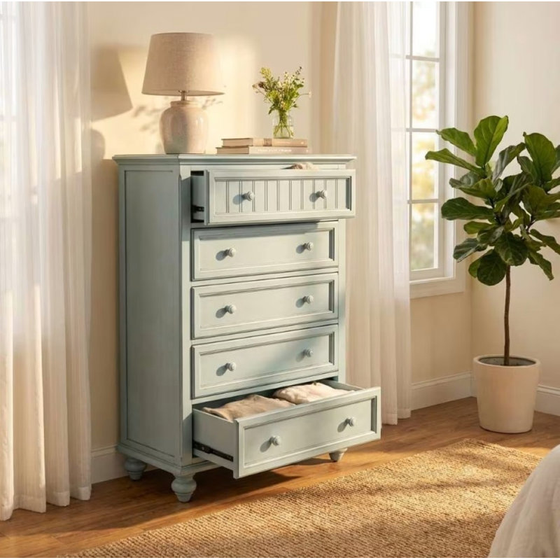 Commode 5 tiroirs Kolya - Finition bleue, Bleu