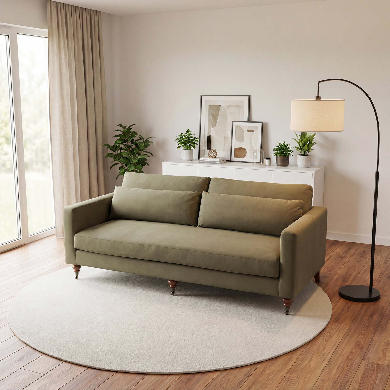 Lena 85" Velvet Sofa, Olive Green