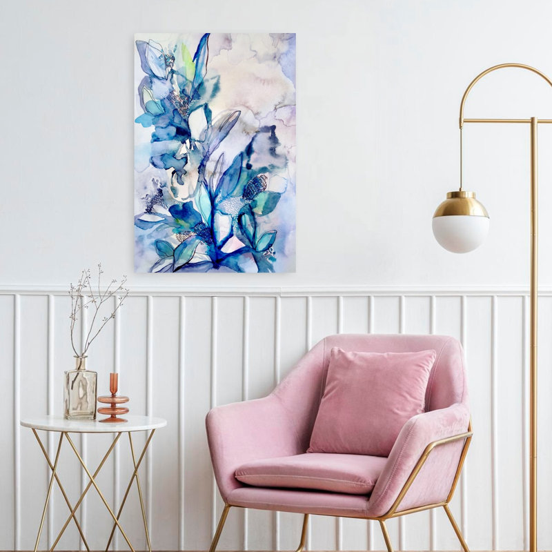 Art floral turquoise, H 24 po x l 16 po