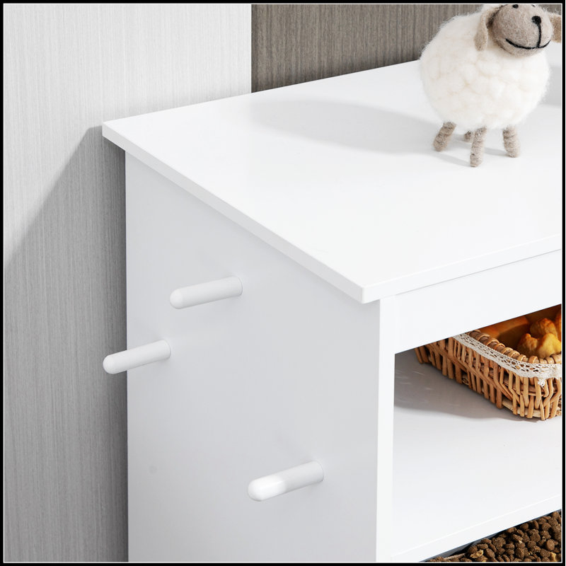 White Pet Feeder Station Storage Cabinet with Raised Bowls for Organized and Stylish Feeding