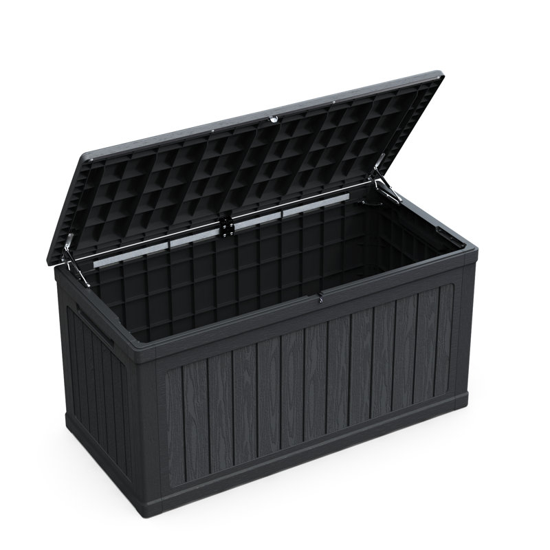 230 Gallon Black Xxl Deck Storage Box, Lockable Waterproof Resin, Good For Storing Pool Supplies And Outdoor Cushions, Double - Wall Structure Sturdiness, Multipurpose As Extra Table Or Bench, 32 In