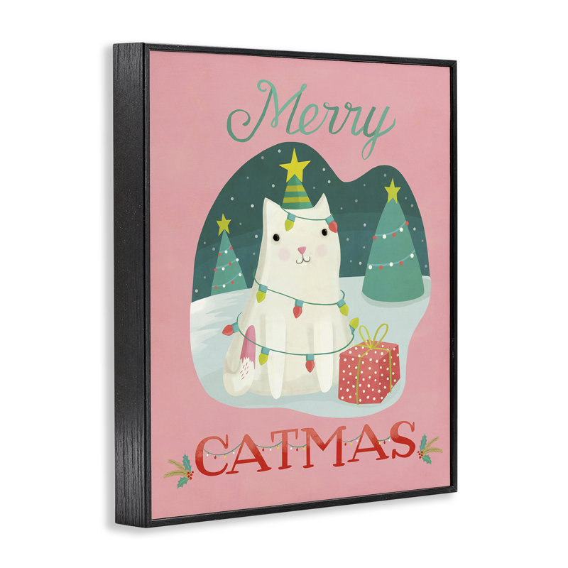 «Merry Catmas Festive Kitten», conception de Laura Watson, H 30 po x l 24 po, Giclée encadrée noir minuit