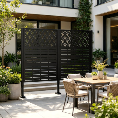 2-Panel Diamond Black Metal Privacy Screen, Covering AC Units, Trash Cans, Pool Equipment And Backyard Areas.