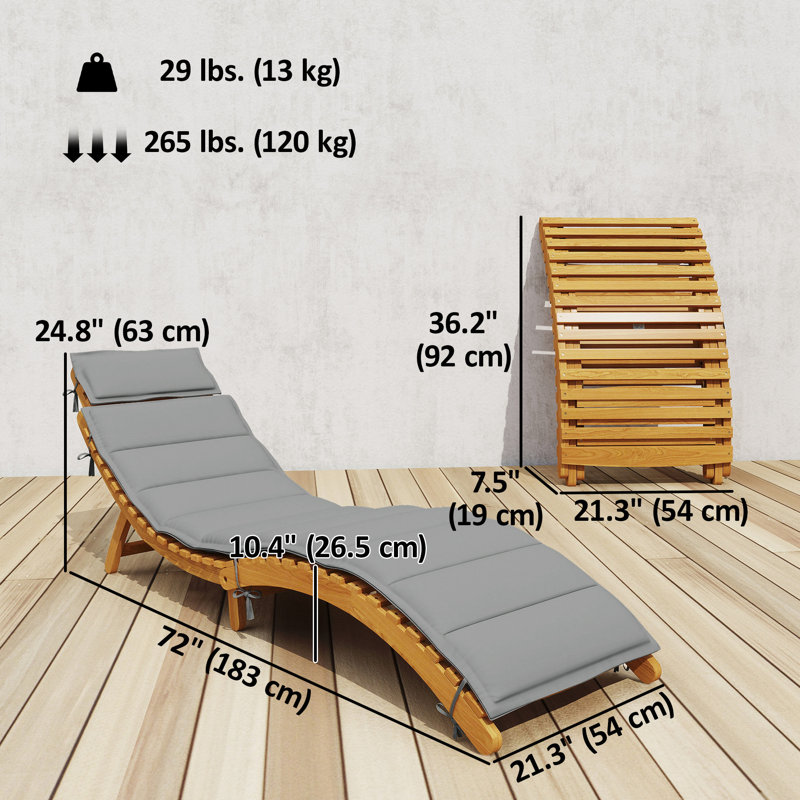 Chaise longue pliante d'extérieur, bois d'acacia, gris clair, Gris clair