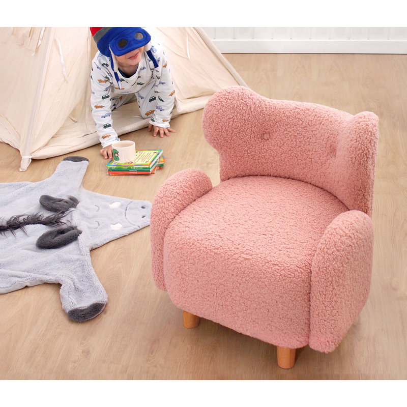 Stylish Kid's Wing Chair, Pink Faux Fur, 21.7 x 24.0 x 21.7 inches | 100% Faux Fur Upholstery, Beech Wood Legs, 2.8-inch Seat Height | Perfect for Children's Rooms, Playrooms & Cozy Reading Nooks