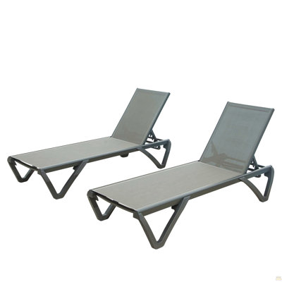 Patio Chaise Lounge Outdoor Aluminum Polypropylene Chair With Adjustable Backrest, Poolside Sunbathing Chair For Beach,Yard,Balcony (Gray, 2 Lounge Chairs)