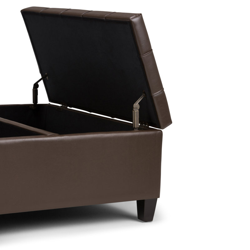 Harrison 36"W Upholstered Vegan Leather Transitional Square Lift-Top Ottoman with Hidden Storage