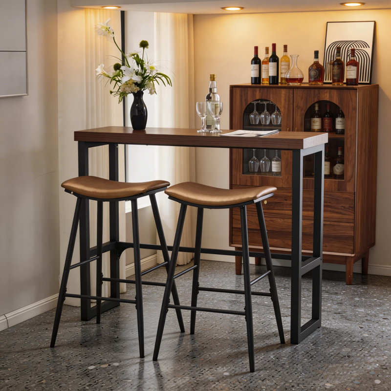 Ensemble de table de bar et chaises de 47,24 po de hauteur comptoir moderne avec 2 tabourets pour table de salle à manger de cuisine en brun 
