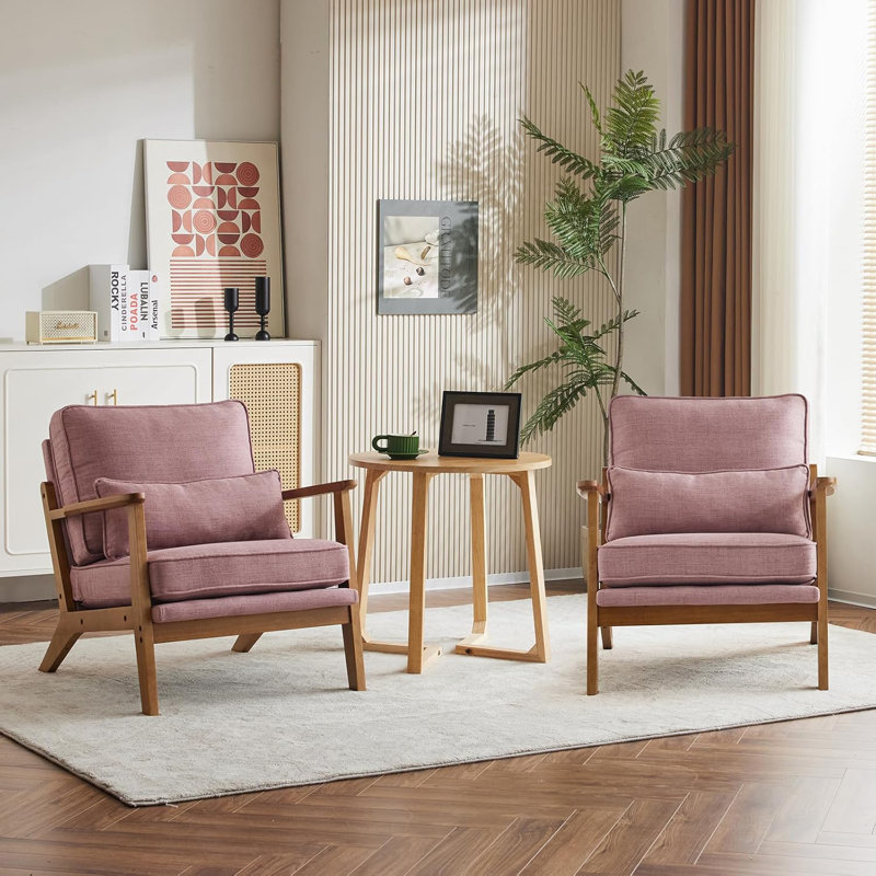 Fauteuil d'appoint Mid-Century avec accoudoirs lombaires Bruce, Lin rose