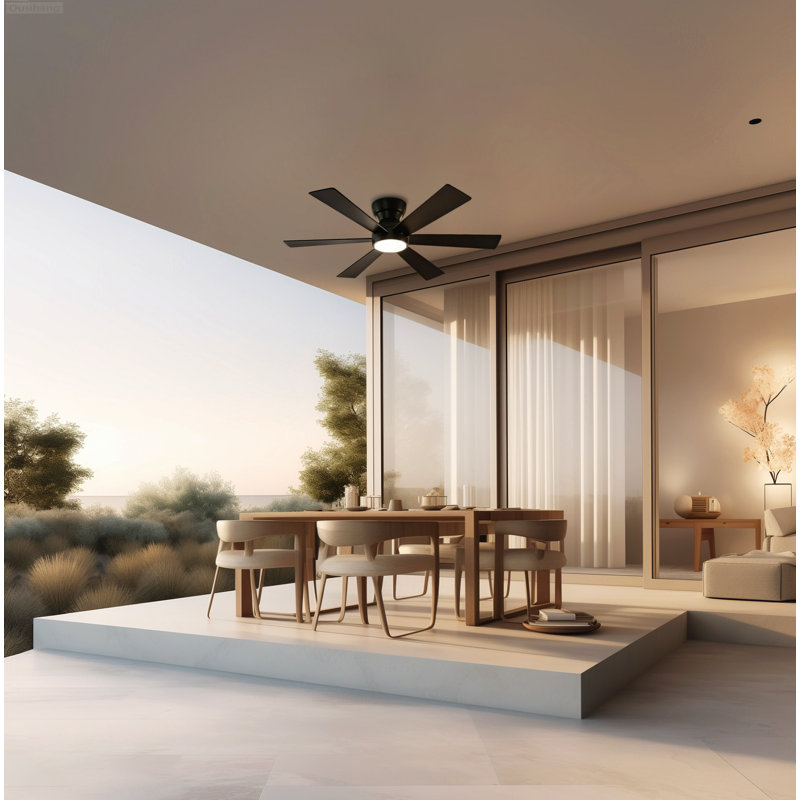 Ventilateur de plafond contemporain réversible à télécommande 6 vitesses avec 6 pales et 6 pales avec lumière DEL noir mat