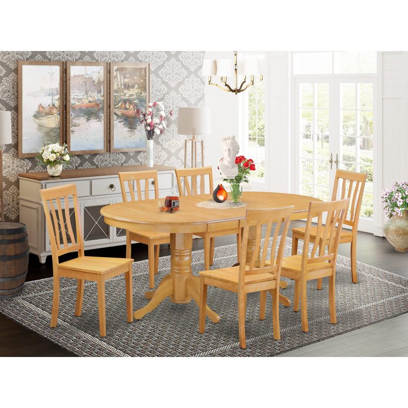 7 Piece Kitchen Table & Chairs Set Consist of an Oval Dining Room Table with Butterfly Leaf and 6 Solid Wood Seat Chairs, Oak