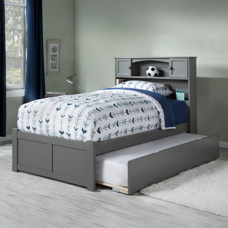 Lit plateforme avec rangement et lit gigogne en bois massif Brevyn, Blanc, Twin XL