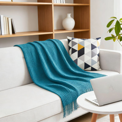 Knitted Throw Blanket With Decorative Tassel Design, Soft, Warm, And Fade-Resistant Acrylic Blanket For Couch, Bed, And Office