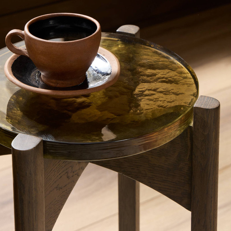 Relo Glass End Table, Olive, Gray Tobacco Oak