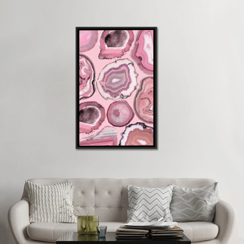« rose agates », impression sur toile, H 26 po x l 18 po x P 1,5 po, Toile avec cadre noir, Pas de tapis