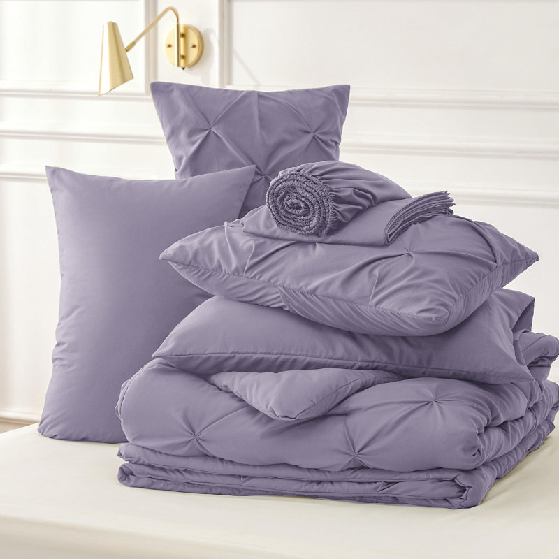 Ensembles de plis pincés Pintuck (ensemble de 5 ou 7), 89 g / m², Mauve gris, Très grand lit