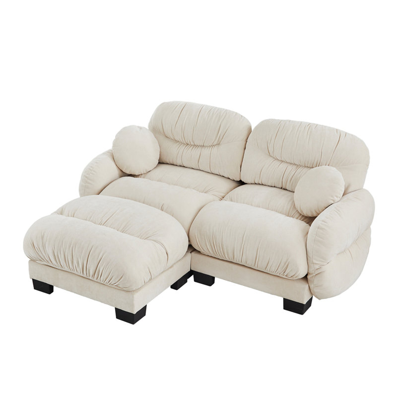 Pleated Design Cozy Chenille Fabric 4 Seater Modular Sofa with a ottoman, Blanc, H 36,2 po x l 81,8 po x P 61,4 po