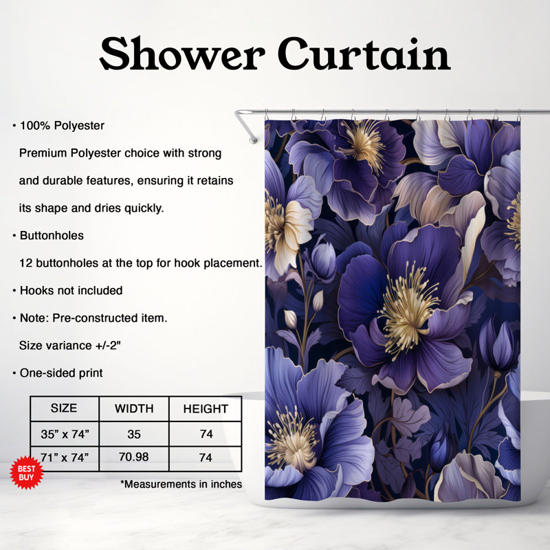 Rideau de douche Violet Gleam - Premium, H 74 po x l 71 po