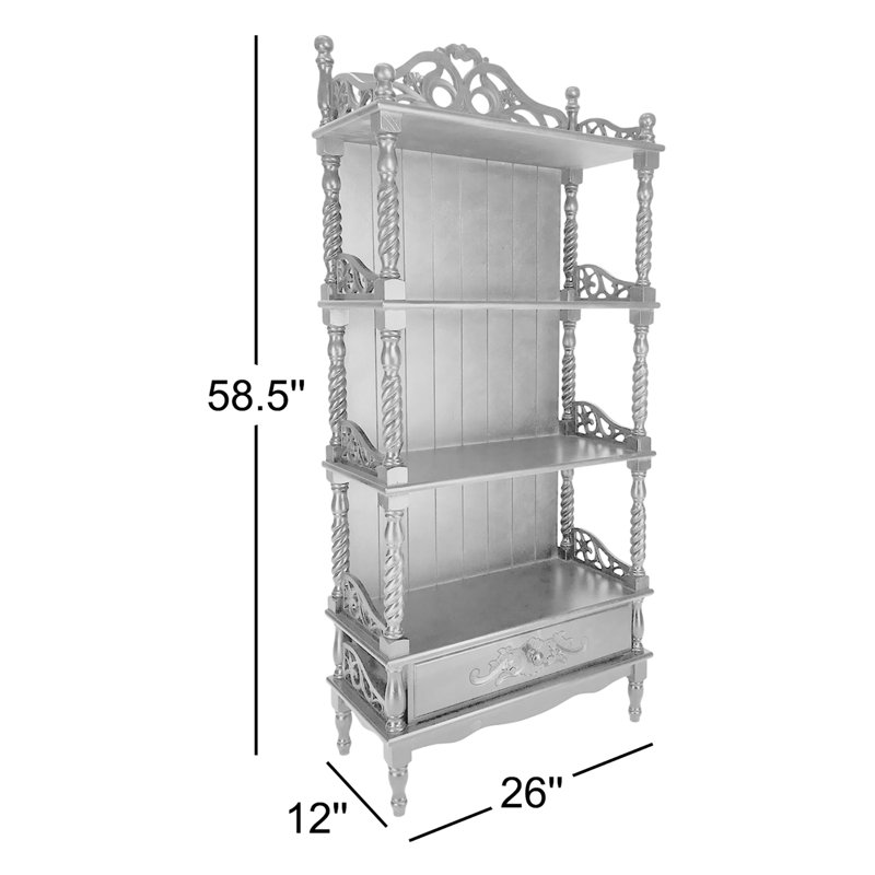 Aliceville Wooden Bookcase Shelf with Carved Details and Filigree Accents, Brown