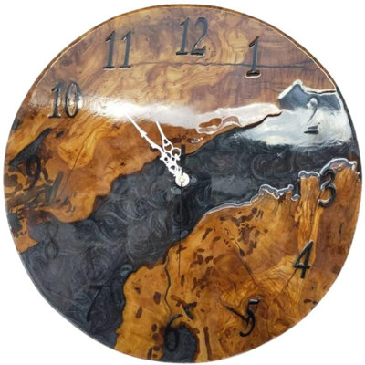 Horloge murale couleur époxy métallique et bois d'olivier