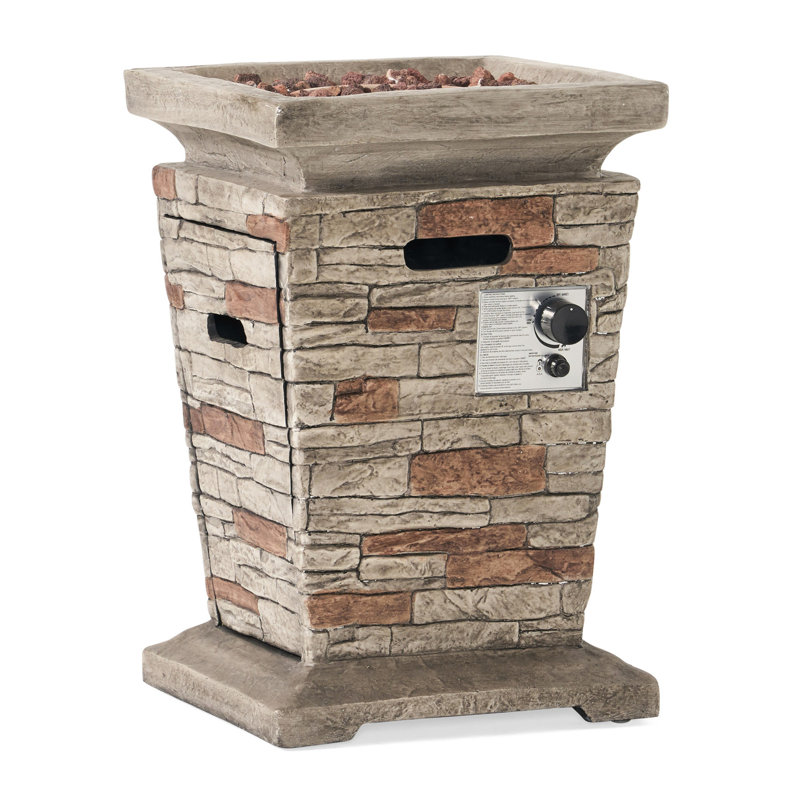 40,000 Natural Stone Fire Column - 19.85" , Lightweight Concrete, Outdoor Alluring Element Stone, Fascinating Accessory