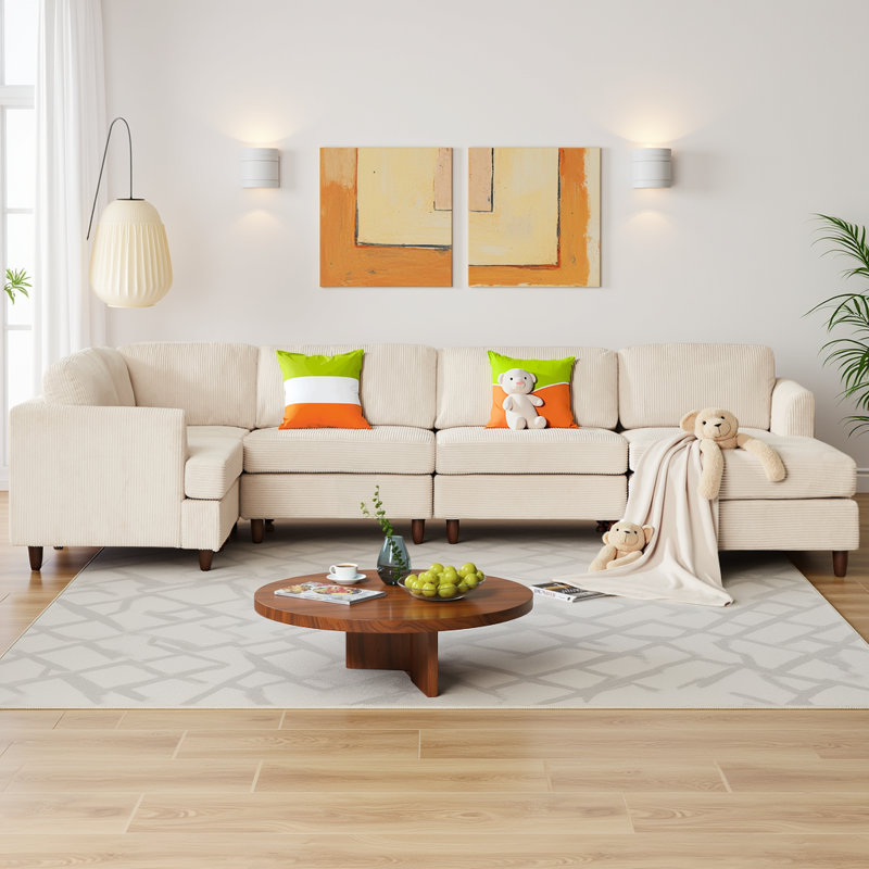 Modern 6-Seater Modular Sectional Sofa - Corduroy Upholstery, Free-Combination Design (L/U-Shape or Sleeper), 250 lb/Seat