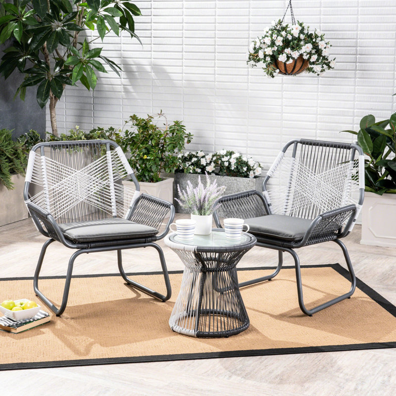 Meuble de patio en fer et en PE gris avec tissu imperméable 3Pc Chat