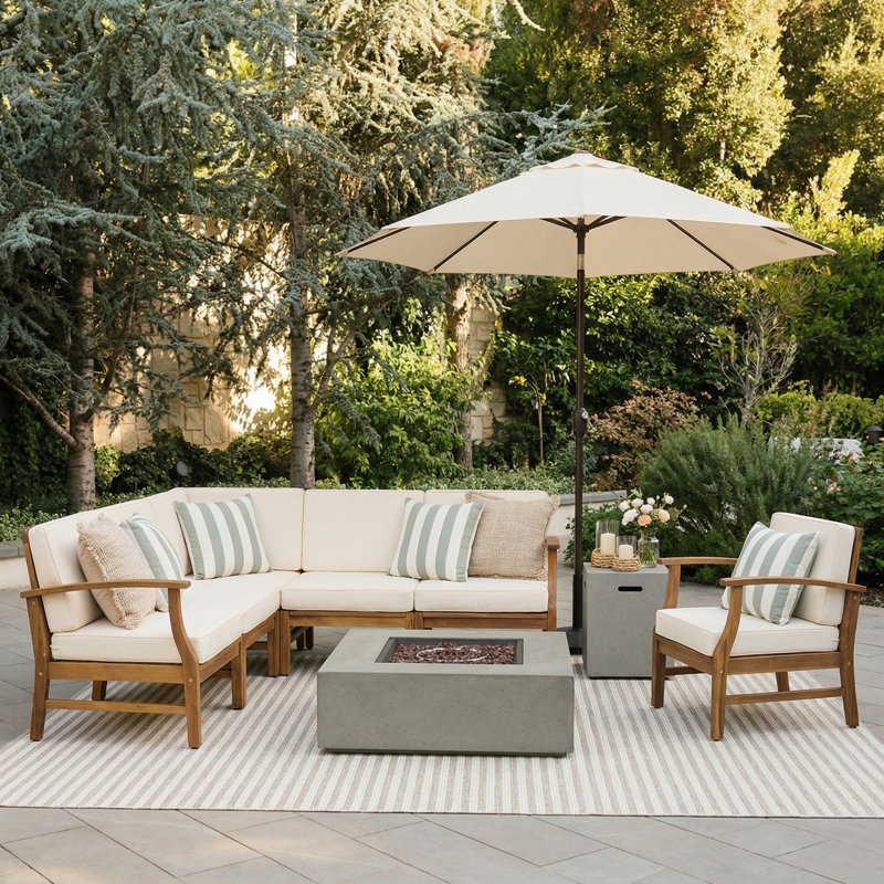 Ivanka Acacia 6 - Person Modular Patio Conversation Set with Cushions, Cream