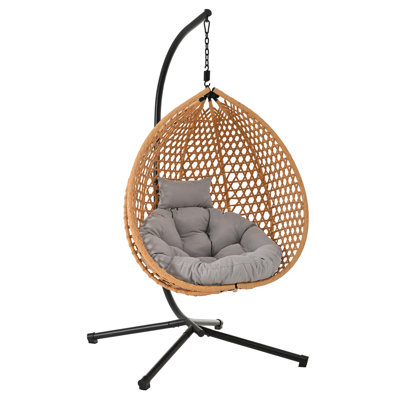 Sturdy Hammock Chair With Stand, Durable Hanging Egg Chair With Rattan Weaving ,comfortable Indoor Outdoor Swing Chairs With Soft Removable Cushion,suitable For Balcony, Bedroom,or Garden
