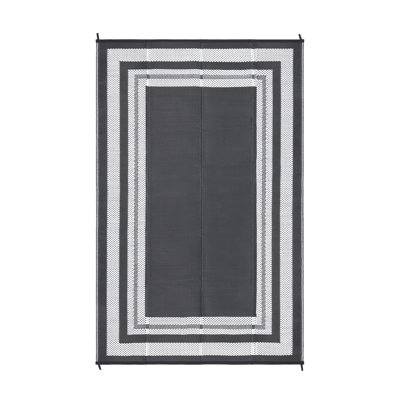 Outdoor Rug 9x12ft Reversible Waterproof - Washable Plastic Straw Carpet - Modern Geometric Floor Mat - Collapsible, Large - For Backyard, Deck, RV, Porch, Beach, Camping - Grey