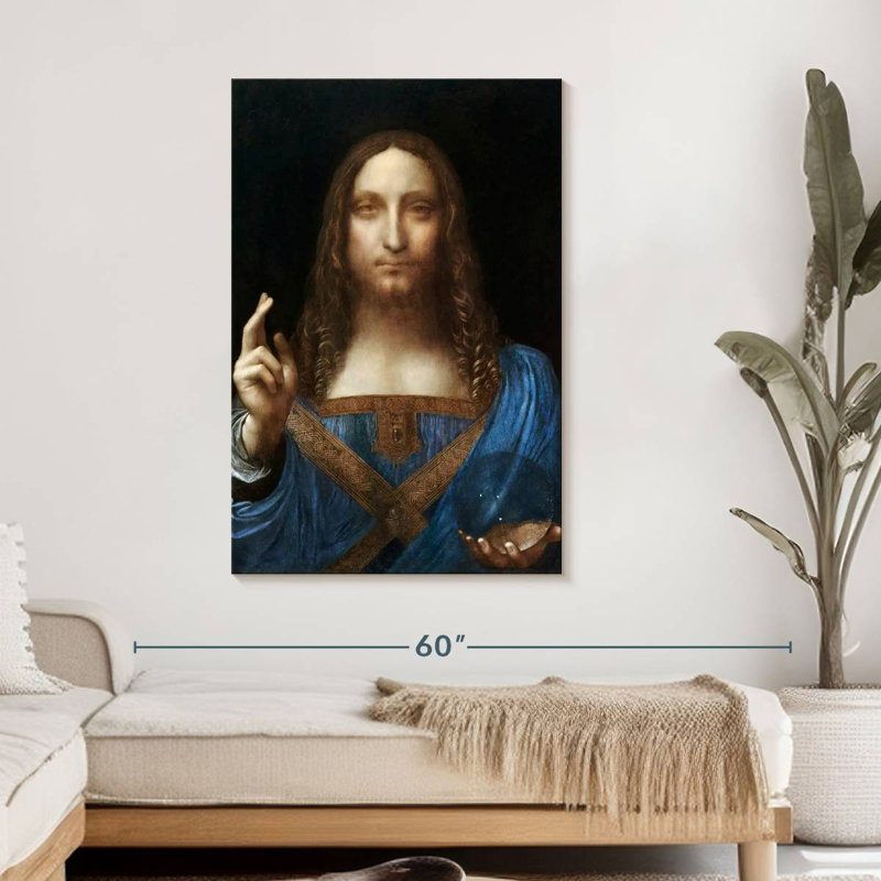 Salvator Mundi sur toile, H 45 po x l 30 po x P 1,25 po