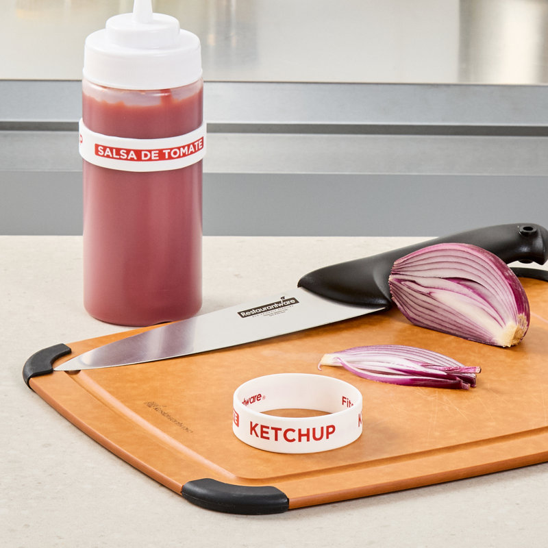  Bande d'identification en silicone pour bouteille à presser en silicone de 10 unités de 2,75 pouces allant au lave-vaisselle, bande blanche anti-dérapante Ketchup