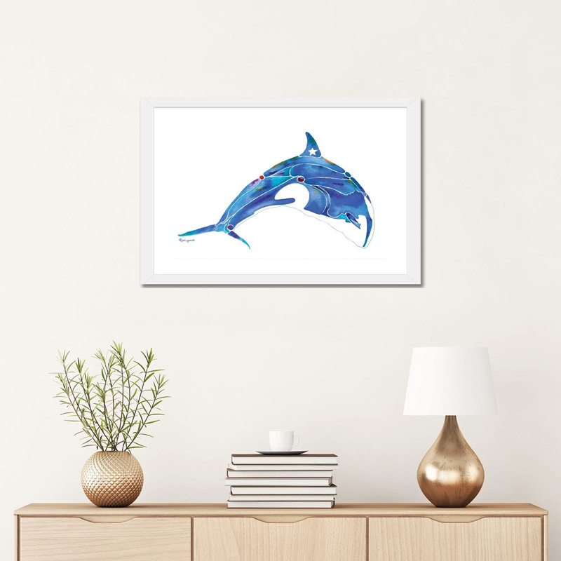 " Whale Orca " by Jo Lynch, White Framed Paper, 16" H x 24" W x 1" D, White