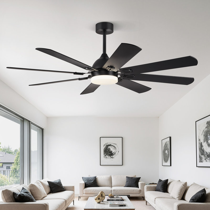 Cissline 62" Black Modern Ceiling Fan with Remote and LED Light Kit for Bedroom