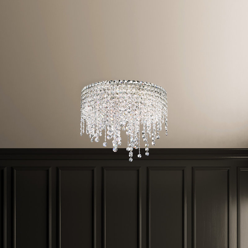 Chantant 5 Light 21in x 17in Flush Mount in Polished Stainless Steel with Clear Radiance Crystals