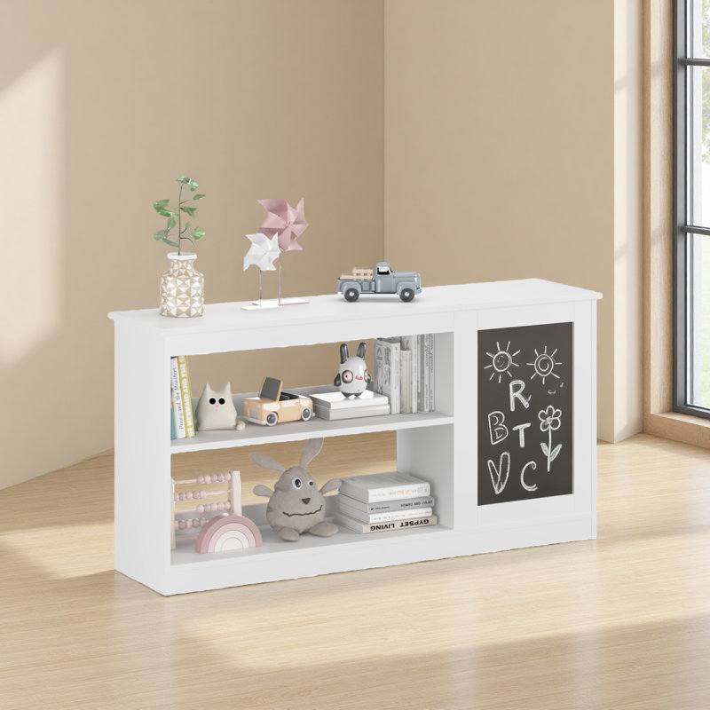 Bibliothèque 3-en-1 pour enfants et armoire de rangement pour jouets avec tableau noir - organisateur blanc moderne pour salle de jeux