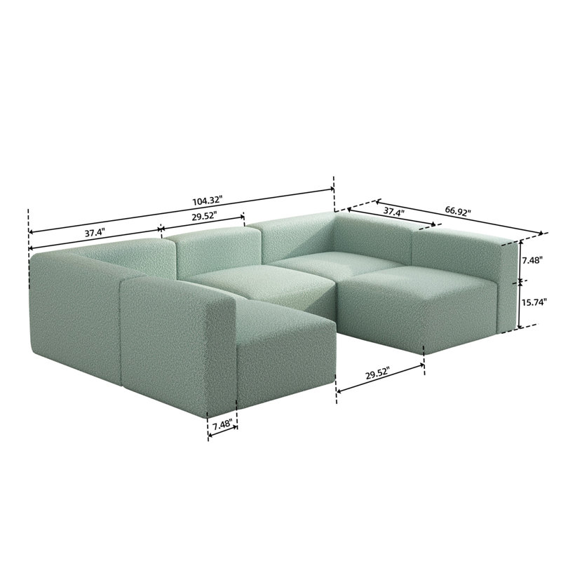 Canapé-lit modulaire modulaire, Molleton vert clair