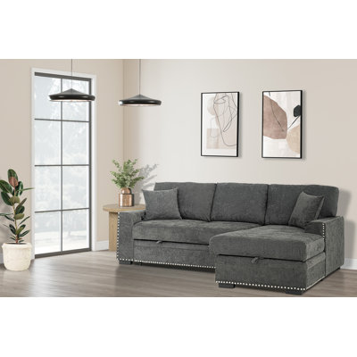 Canapé modulaire gris foncé avec rangement et lit escamotable + bibliothèque avec accoudoirs avec port USB + 2 coussins