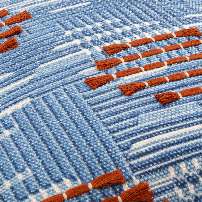 Blue and Orange Embroidered Cotton Kids Throw Pillow