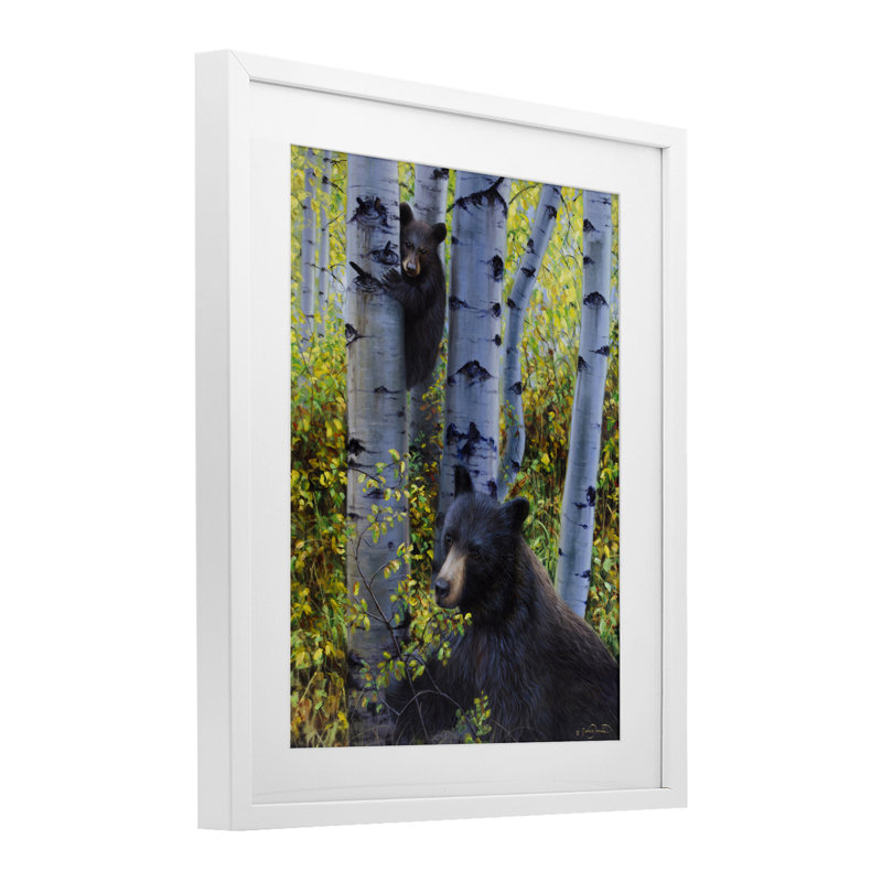 «Deux ours en automne», reproduction encadrée sous verre, conception de James Corwin, H 21 po x l 17 po, Cadre blanc côtier