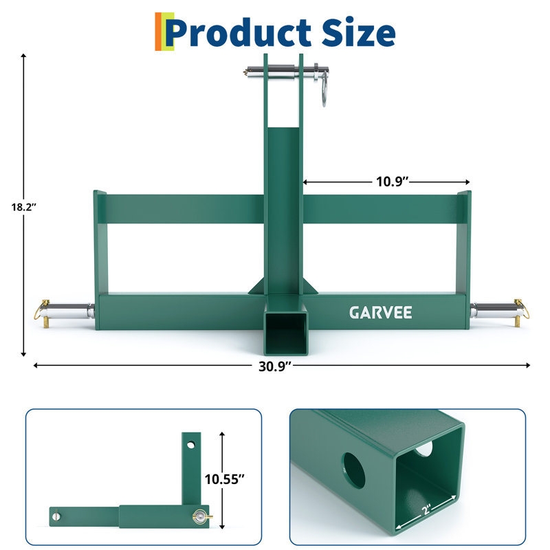 Green 3 Pt Tractor Hitch 2" Receiver Quick Hitch Drawbar Adapter with Suitcase Weight Brackets, Green