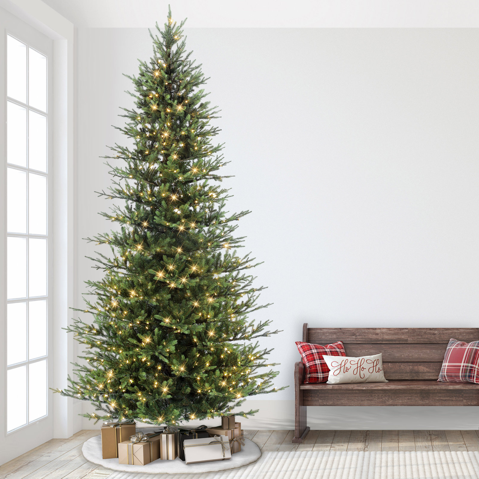 Hachmin Slender Pre-Lit Fir Christmas Tree, 10' H