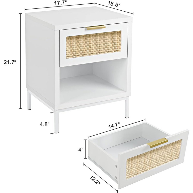 Salome 1 - Drawer Nightstand Accent End Table Side Tables with Open Storage Shelf