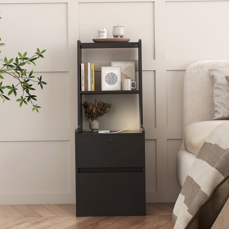 Nightstands Set Of 2, With Charging Station, Smart Nightstand With Night Light, Modern Night Stand With Bookshelf, Bedside Tables With Storage Cabinet For Bedroom