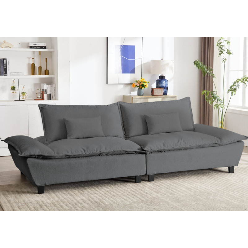 Upholstered Sailboat-Shaped Sleeper Sofa with Adjustable Seat Depth, Gray